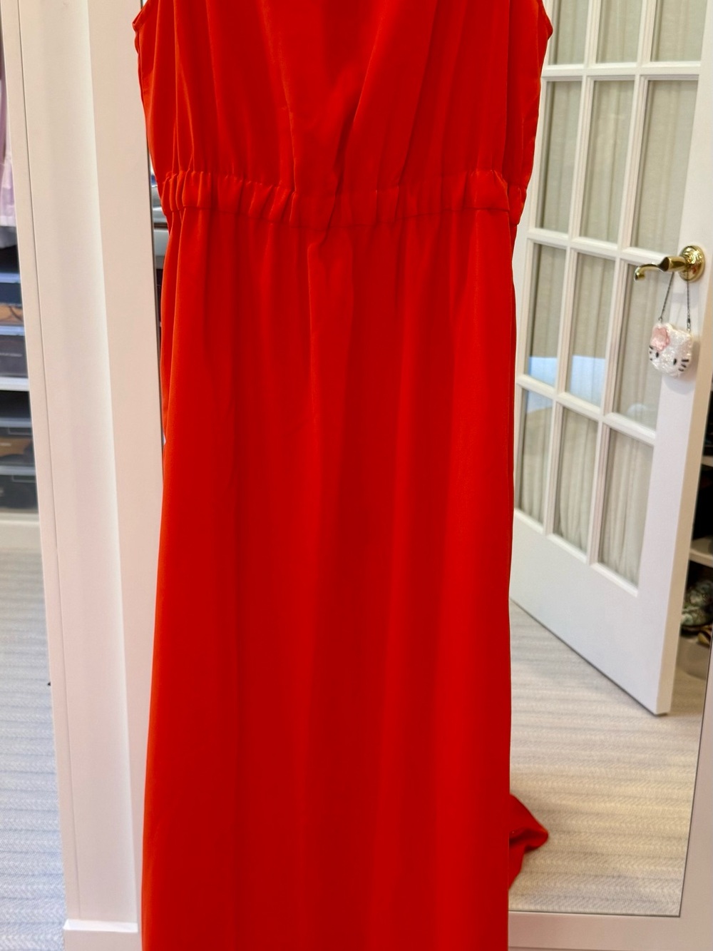 Sleeveless Red Maxi Dress with Gathered Waist